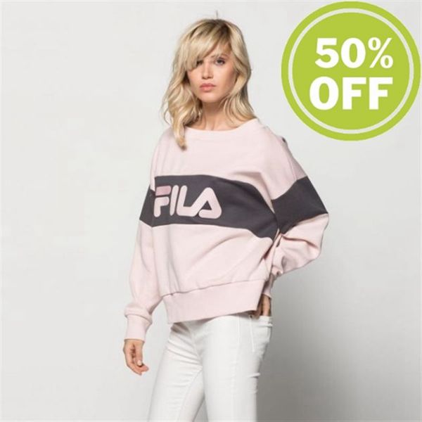 Fila Elin Crew Women's Sweatshirts - Pink Grey Stripes,NZ 256-85931